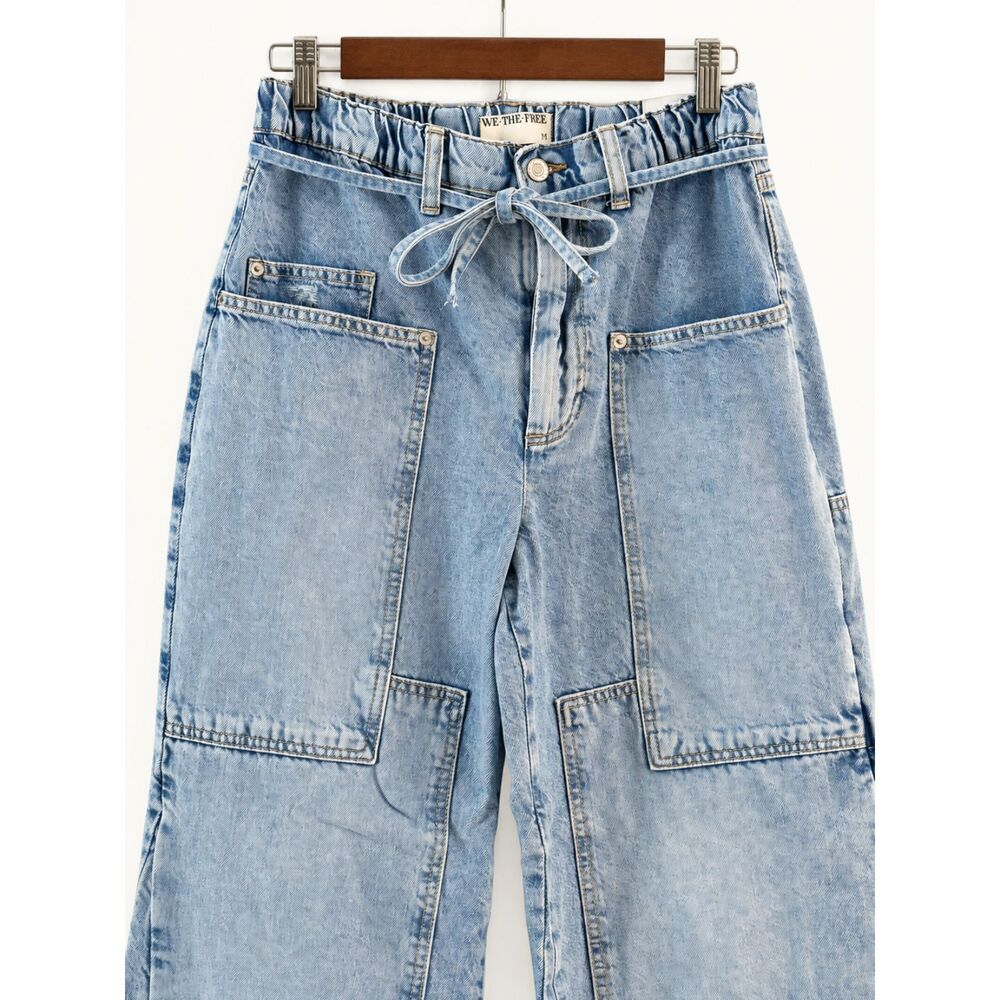 Free People CRVY Outlaw Wide Leg Utility Jeans Drizzle M NWOT